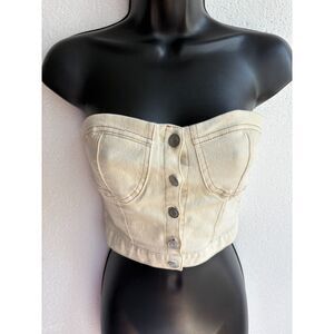 Edit by Nine Beige Denim Corset Top Crop Button Front Size S Jean Y2K Trendy